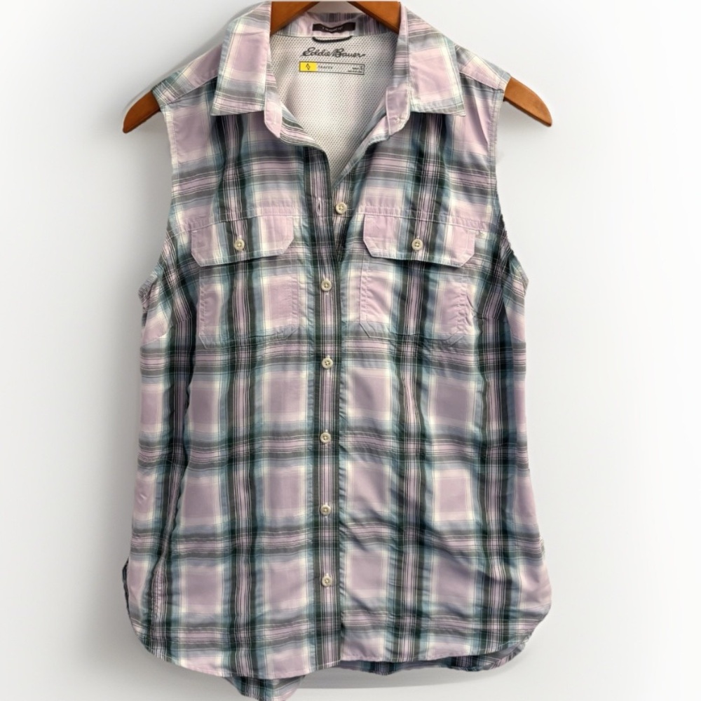 Eddie Bauer Women's‎ Travex Shirt Plaid Small Sleeveless Camping Hiking Outdoor